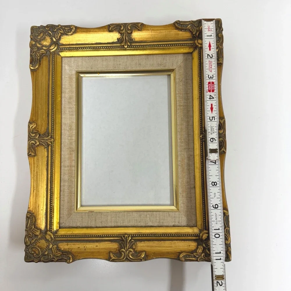 Vintage Ornate Gold Gilt Frame with Linen Mat 5x7 Opening Baroque Style Decor